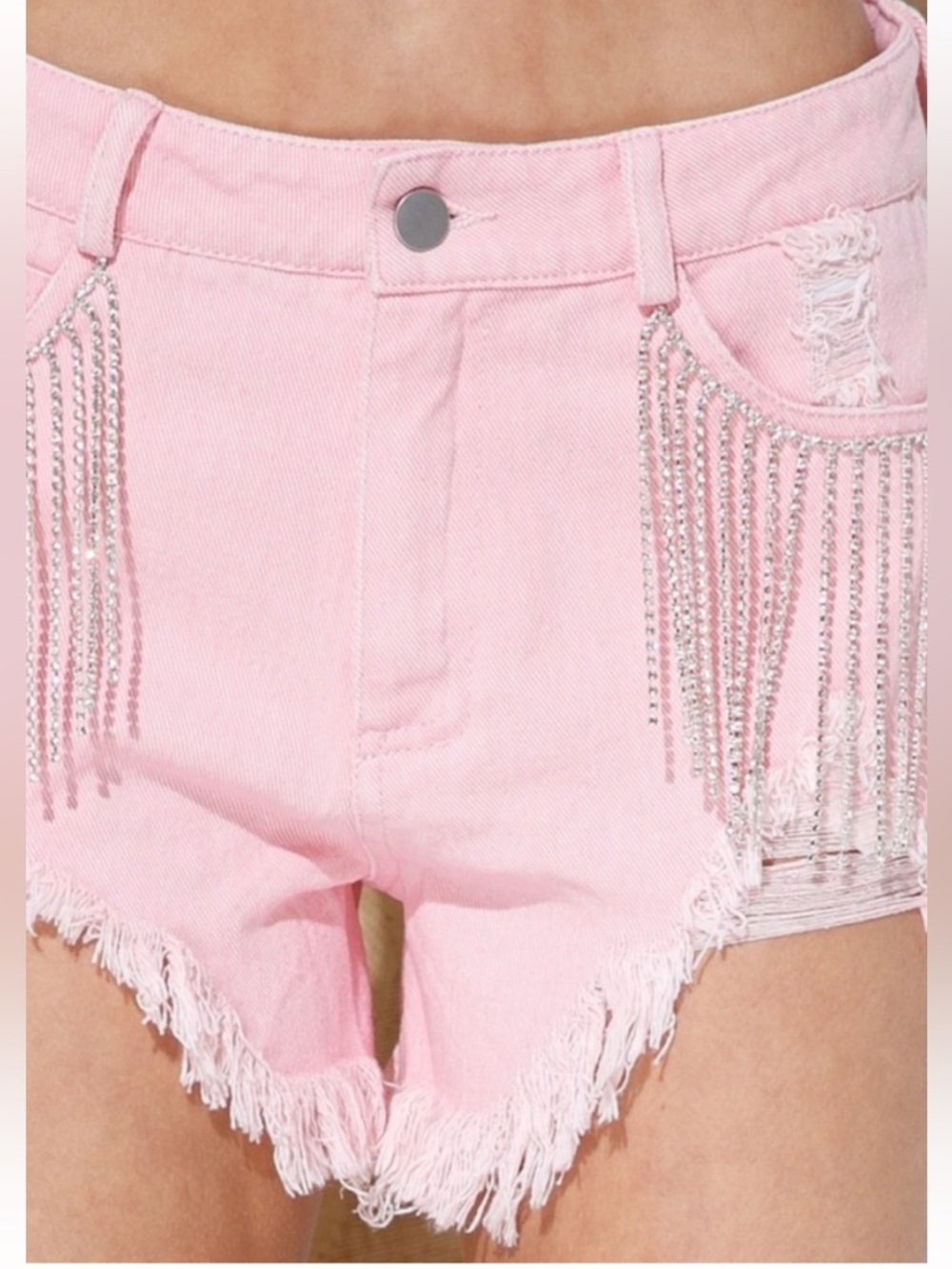 Blue B Collection Rhinestone Fringe Shorts - Picture 4 of 12